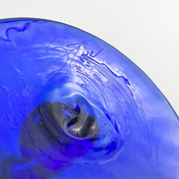 Rick Strini Studio Art Glass Iridescent Cobalt Blue Water Wine Goblet Twisted St - Picture 8 of 8